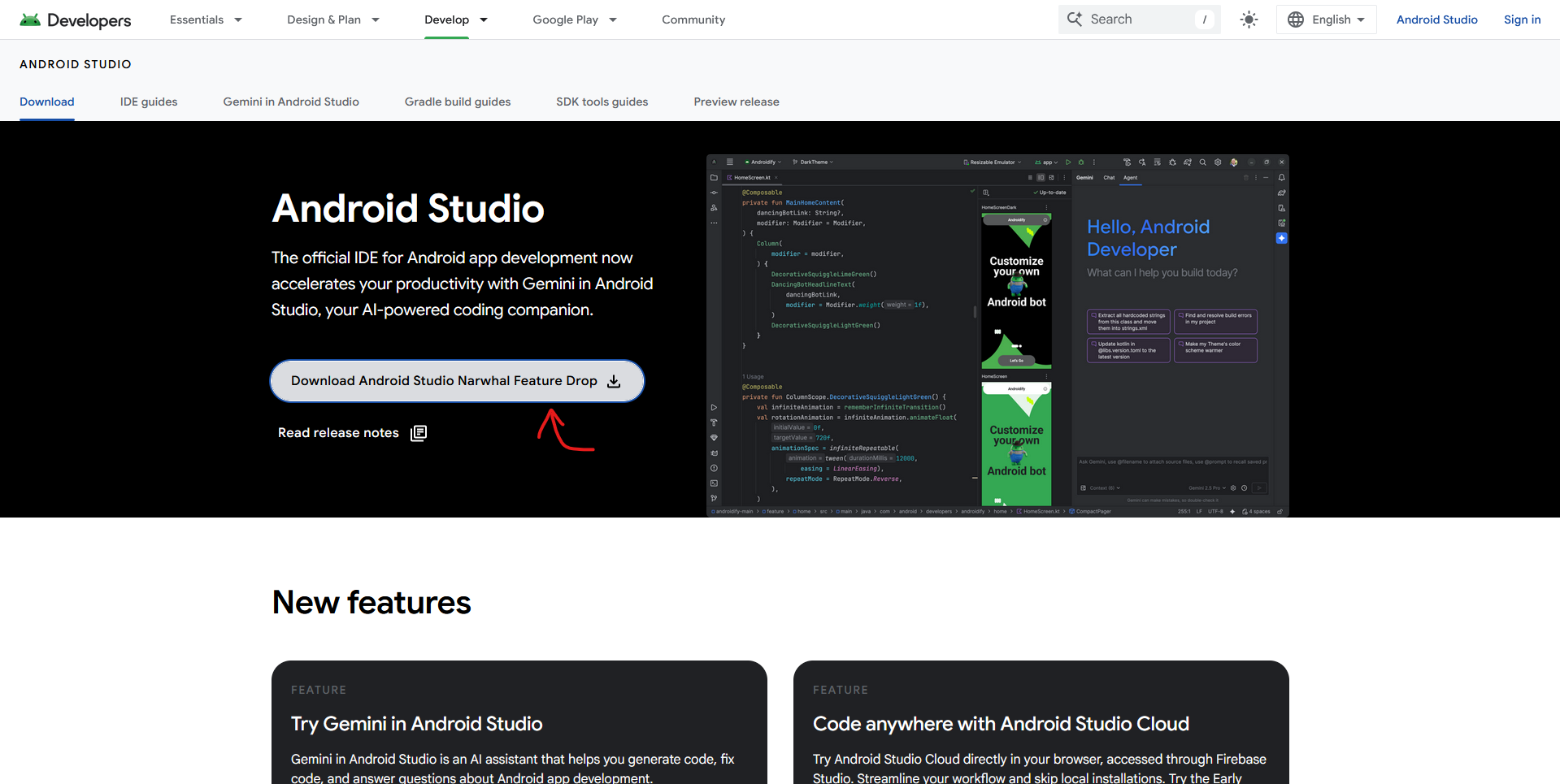 Android Studio download button