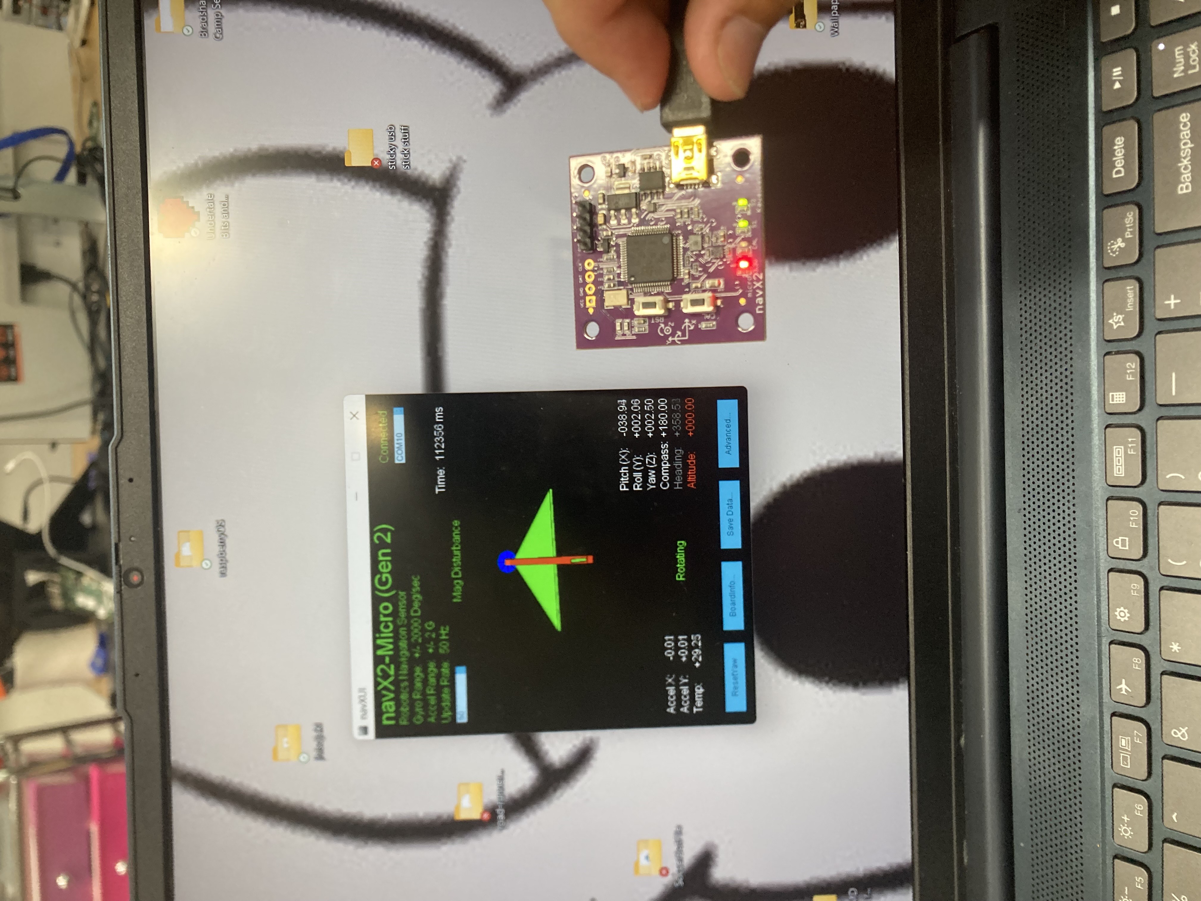 Calibrated NavX showing correct orientation
