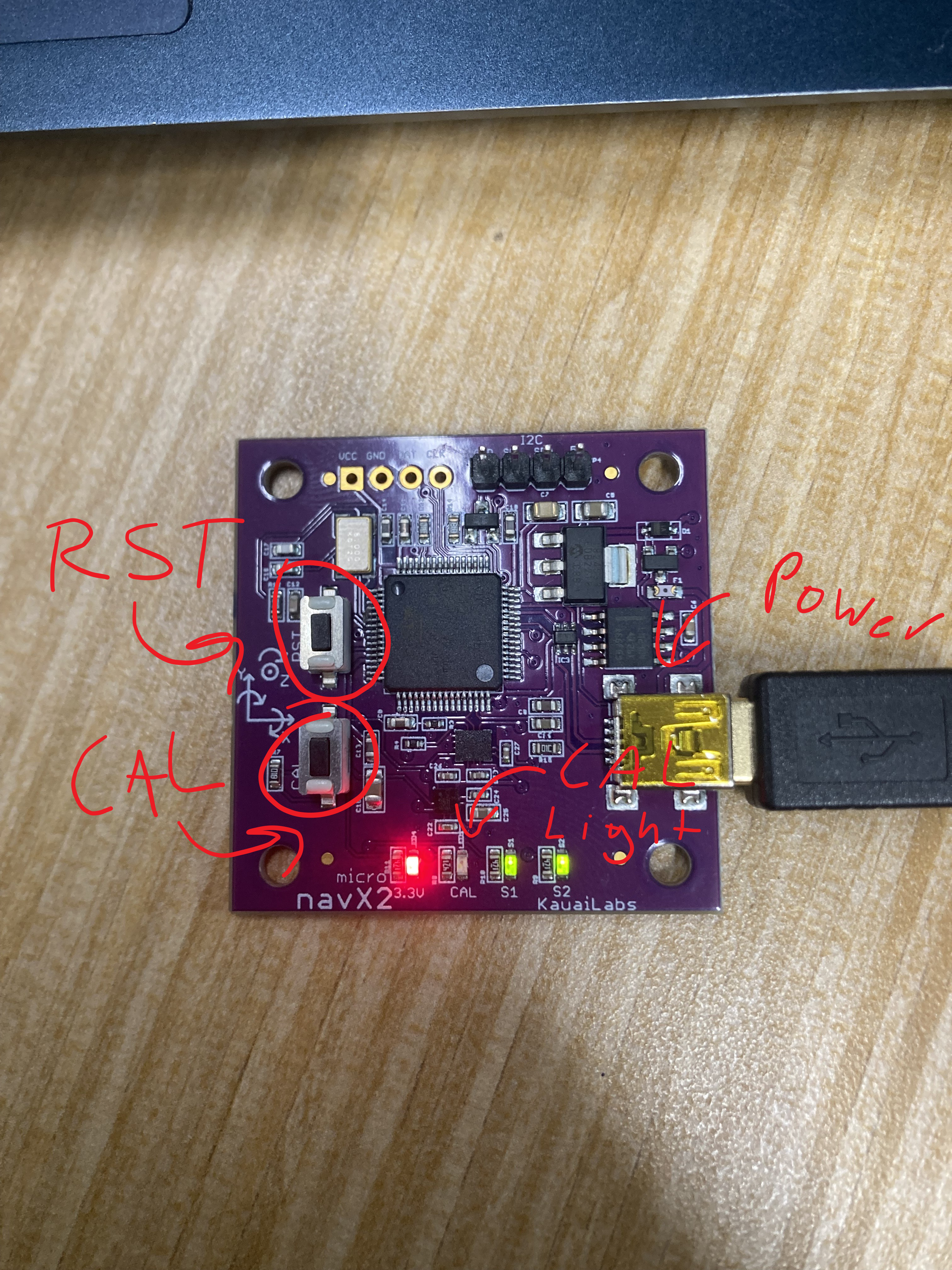 NavX diagram with labeled buttons and lights