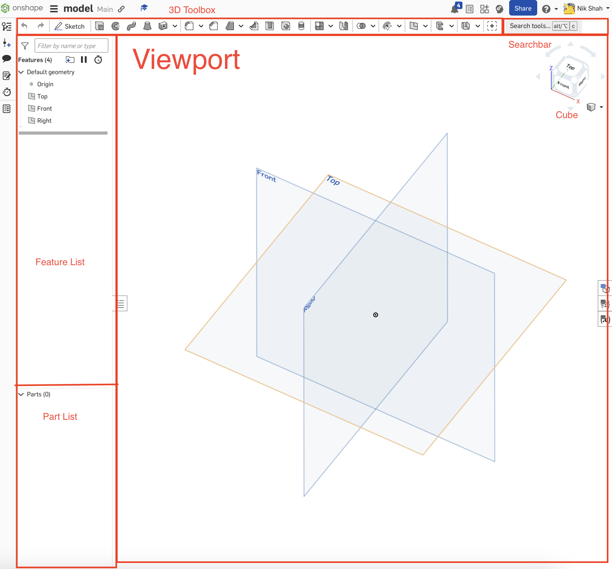 Onshape layout showing the viewport