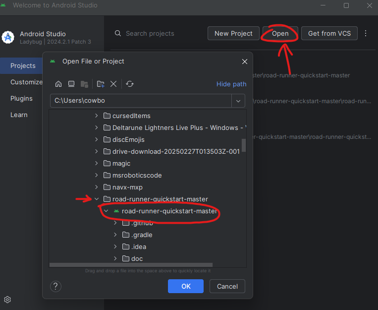 Road Runner open in Android Studio